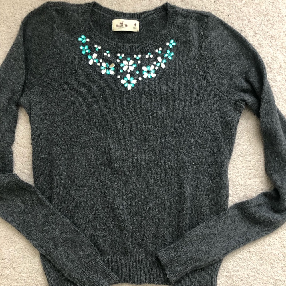Hollister Crew Neck Beaded Detail Sweater